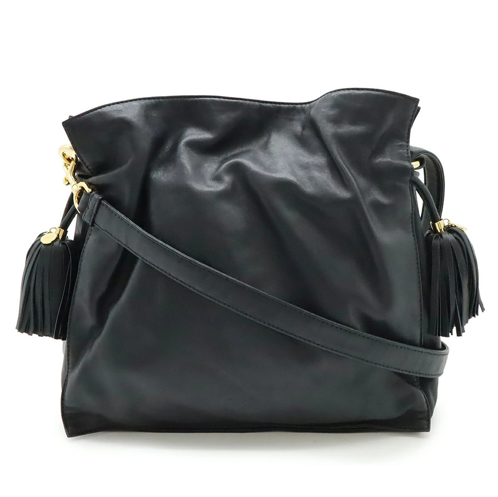 Loewe Flamenco Anagram Shoulder Bag Hobo Crossbody Fringe Nappa Leather Black